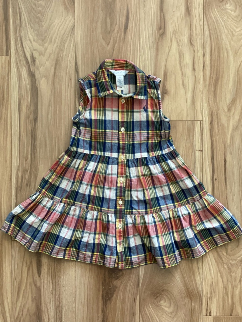 Ralph Lauren Plaid Button-Front Tiered Sleeveless Cotton Dress Size 18 Months